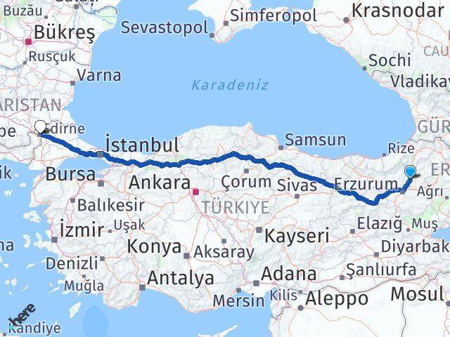 Erzurum Tortum Edirne Arası Kaç Km - Yol Haritası