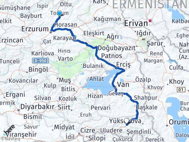 Erzurum Tortum Hakkari Arası Kaç Km - Yol Haritası