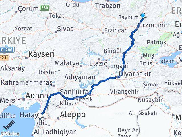 Erzurum Tortum Hatay Arası Kaç Km - Yol Haritası