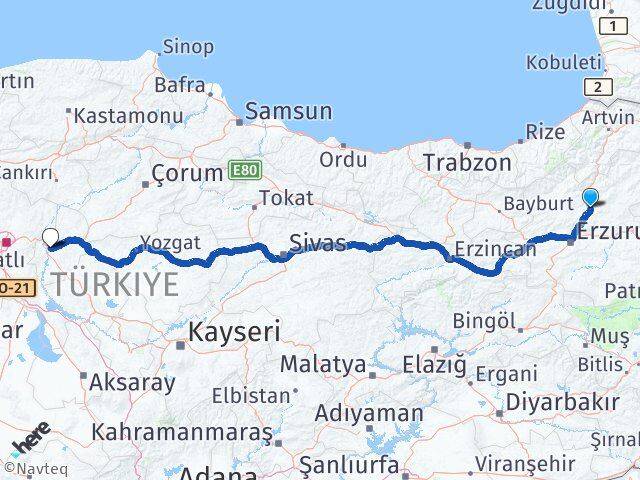 Erzurum Tortum Kırıkkale Arası Kaç Km - Yol Haritası