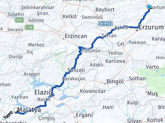 Erzurum Tortum Malatya Arası Kaç Km - Yol Haritası