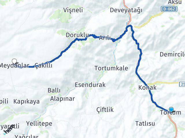 Erzurum Tortum Meydanlar Tortum Arası Kaç Km - Yol Haritası