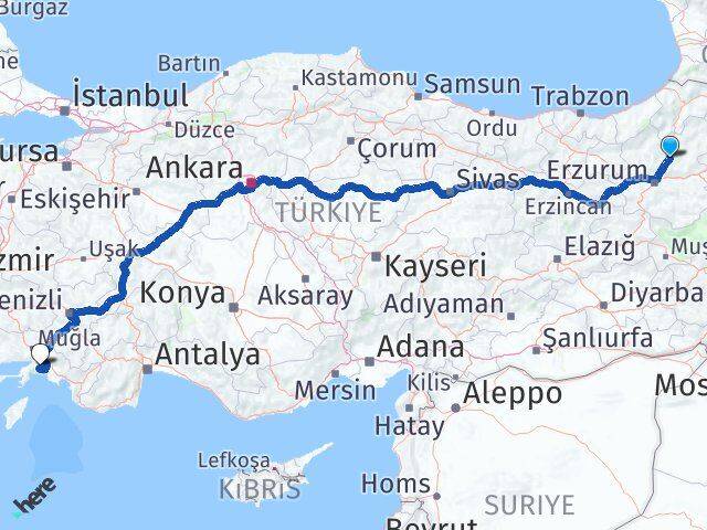 Erzurum Tortum Muğla Arası Kaç Km - Yol Haritası
