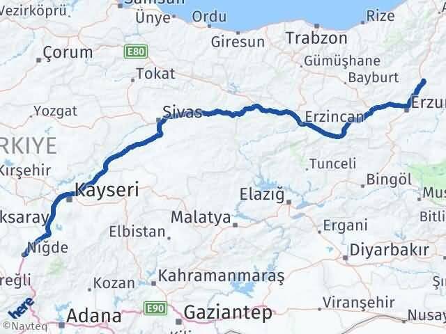 Erzurum Tortum Niğde Arası Kaç Km - Yol Haritası