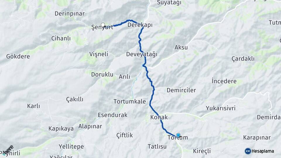 Erzurum Tortum Şenyurt Tortum Arası Kaç Km - Yol Haritası
