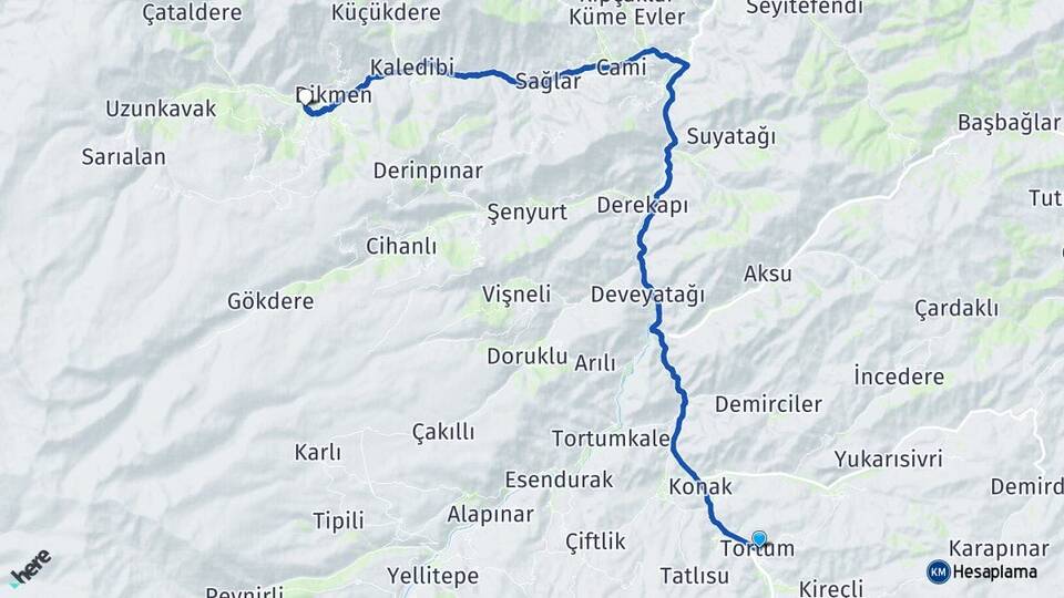 Erzurum Tortum Serdarlı Tortum Arası Kaç Km - Yol Haritası