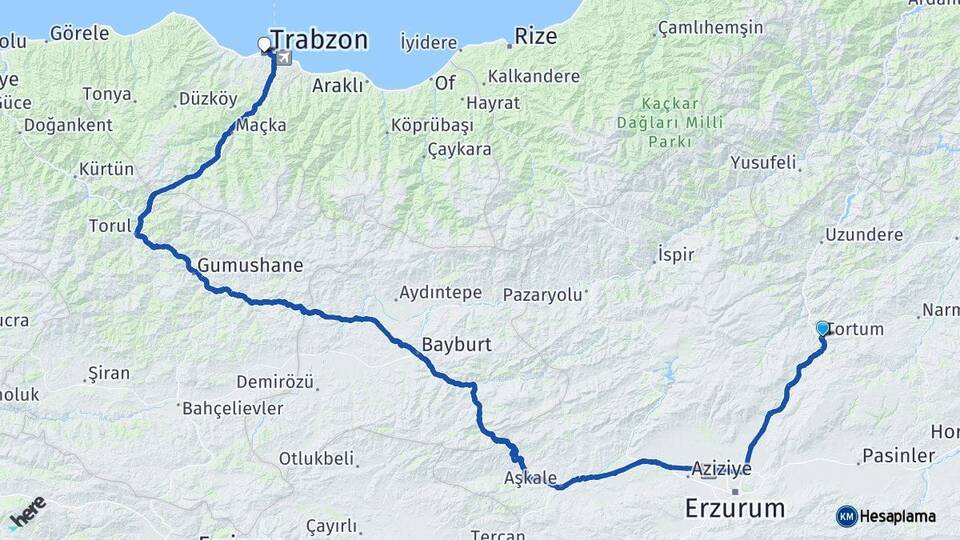 Erzurum Tortum Trabzon Arası Kaç Km - Yol Haritası
