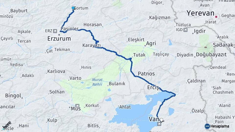 Erzurum Tortum Van Arası Kaç Km - Yol Haritası