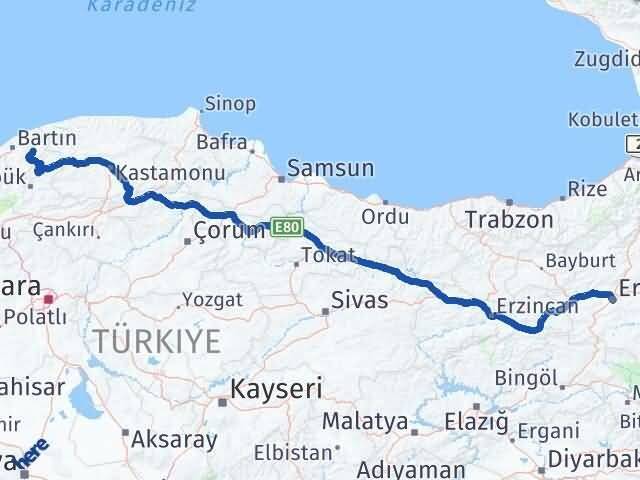 Erzurum Ulus Bartın Arası Kaç Km - Yol Haritası