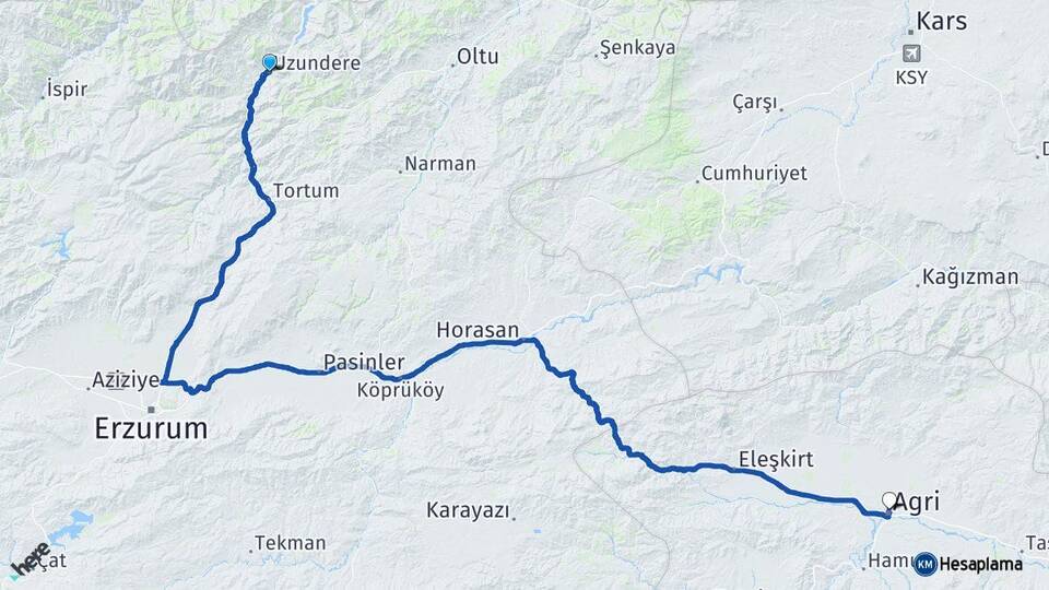 Erzurum Uzundere Ağrı Arası Kaç Km - Yol Haritası