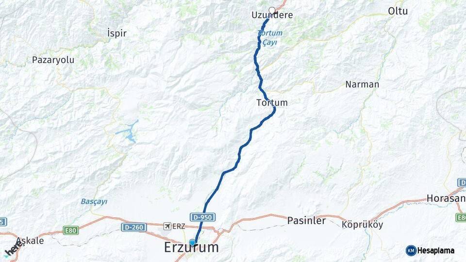 Erzurum Uzundere Arası Kaç Km - Yol Haritası