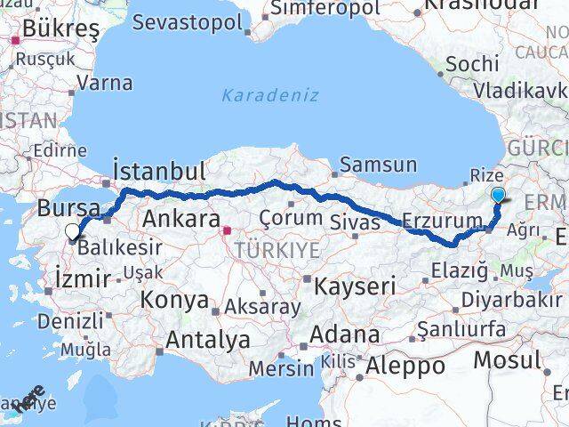 Erzurum Uzundere Balıkesir Arası Kaç Km - Yol Haritası