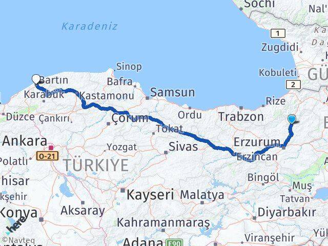 Erzurum Uzundere Bartın Arası Kaç Km - Yol Haritası