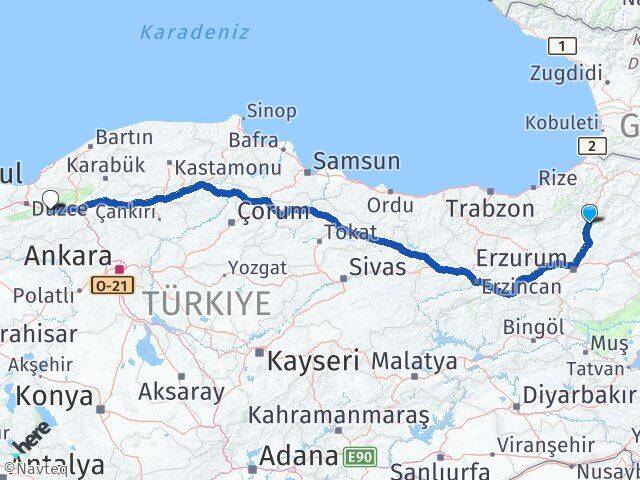 Erzurum Uzundere Bolu Arası Kaç Km - Yol Haritası