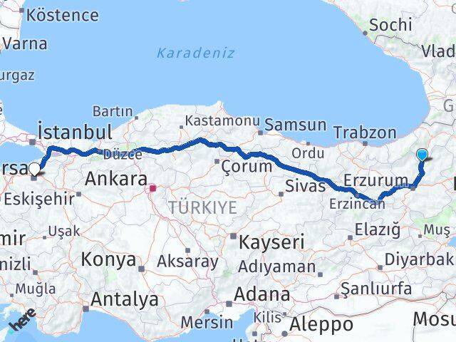 Erzurum Uzundere Bursa Arası Kaç Km - Yol Haritası