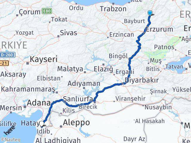 Erzurum Uzundere Hatay Arası Kaç Km - Yol Haritası