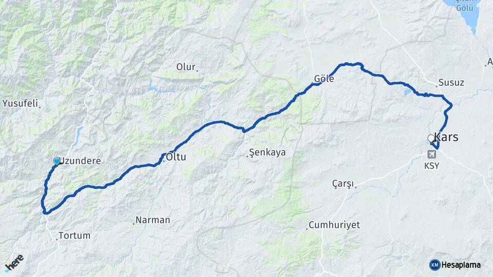 Erzurum Uzundere Kars Arası Kaç Km - Yol Haritası