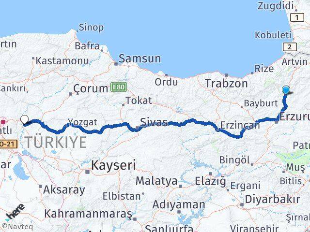 Erzurum Uzundere Kırıkkale Arası Kaç Km - Yol Haritası