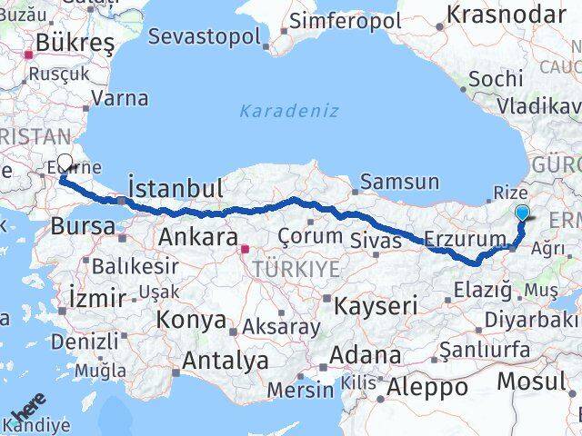 Erzurum Uzundere Kırklareli Arası Kaç Km - Yol Haritası