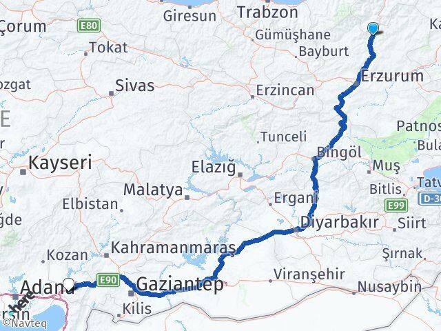 Erzurum Uzundere Osmaniye Arası Kaç Km - Yol Haritası