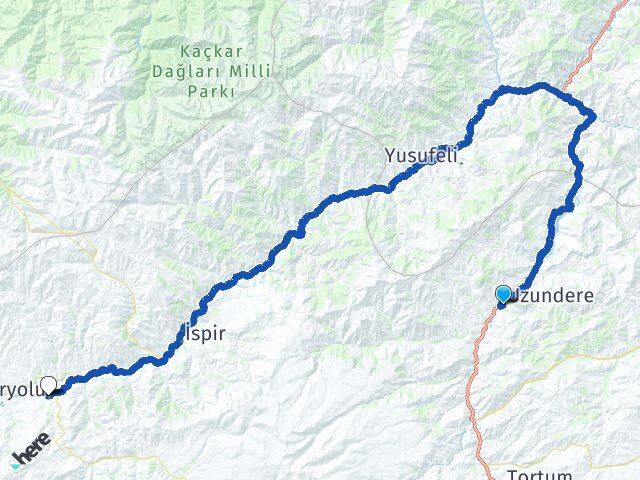 Erzurum Uzundere Pazaryolu Arası Kaç Km - Yol Haritası