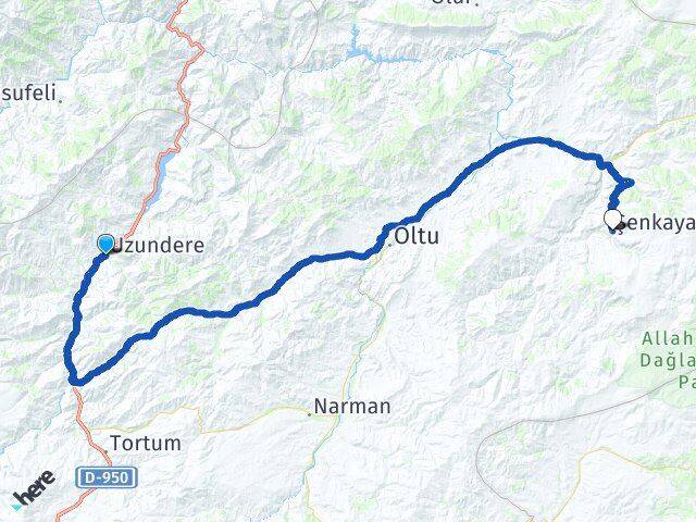 Erzurum Uzundere Şenkaya Arası Kaç Km - Yol Haritası
