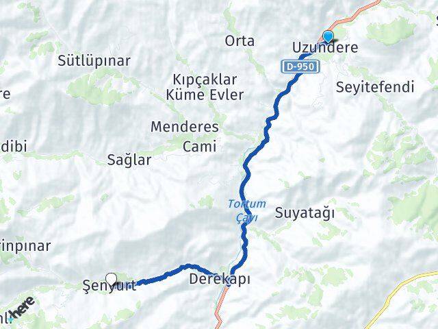 Erzurum Uzundere Şenyurt Tortum Arası Kaç Km - Yol Haritası