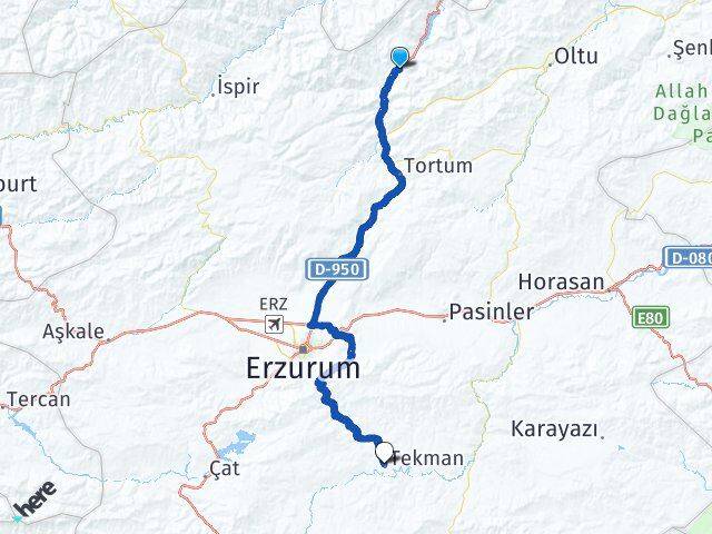 Erzurum Uzundere Tekman Arası Kaç Km - Yol Haritası