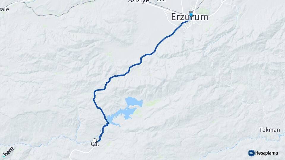 Erzurum Yakutiye Çat Arası Kaç Km - Yol Haritası