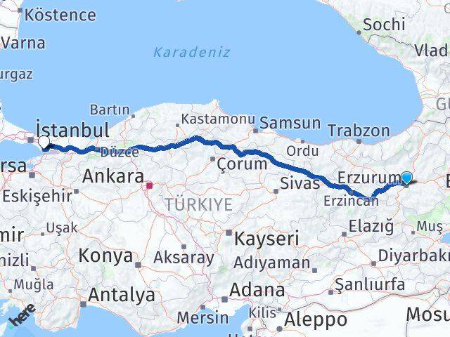 Erzurum Yakutiye Gebze Kocaeli Arası Kaç Km - Yol Haritası