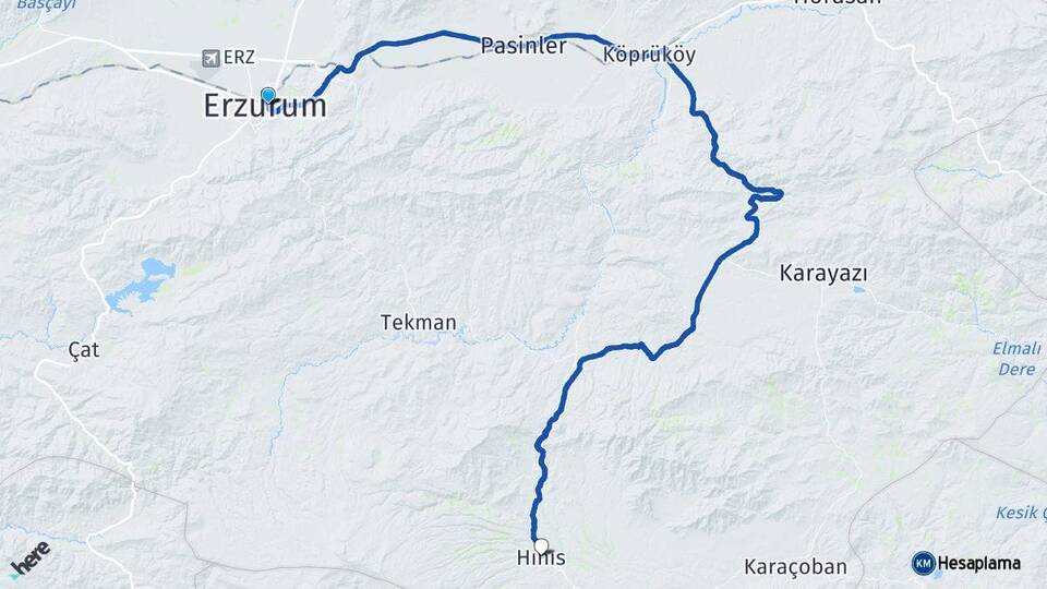 Erzurum Yakutiye Hınıs Arası Kaç Km - Yol Haritası