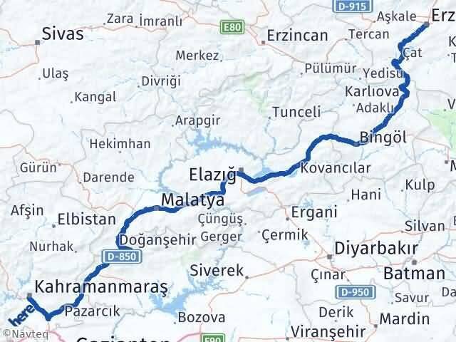 Erzurum Yakutiye Kahramanmaraş Arası Kaç Km - Yol Haritası