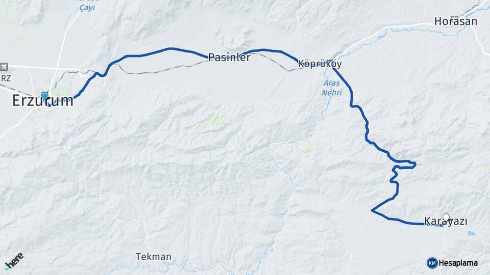 Erzurum Yakutiye Karayazı Arası Kaç Km - Yol Haritası