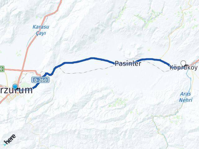 Erzurum Yakutiye Köprüköy Arası Kaç Km - Yol Haritası
