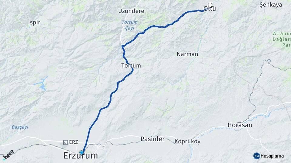 Erzurum Yakutiye Oltu Arası Kaç Km - Yol Haritası