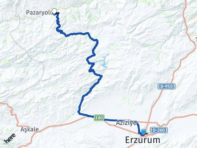 Erzurum Yakutiye Pazaryolu Arası Kaç Km - Yol Haritası