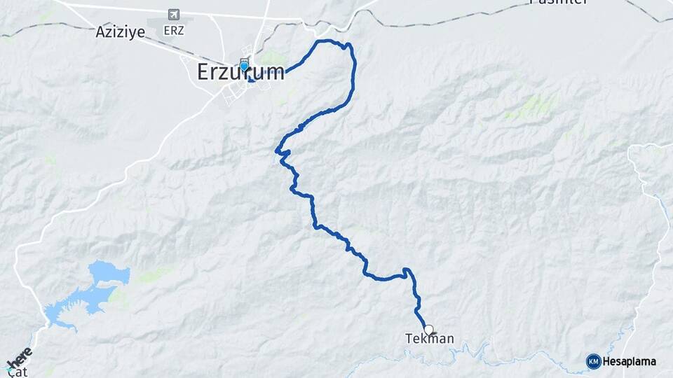 Erzurum Yakutiye Tekman Arası Kaç Km - Yol Haritası