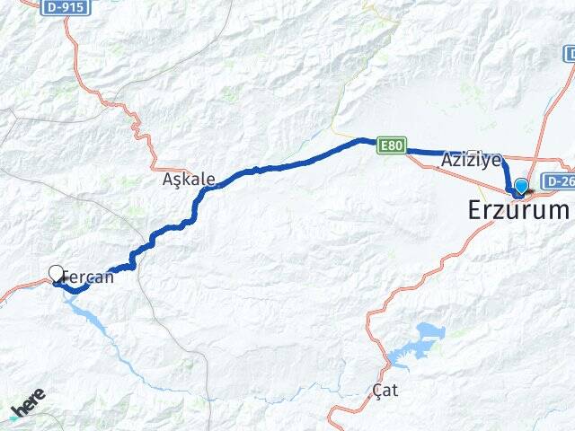 Erzurum Yakutiye Tercan Erzincan Arası Kaç Km - Yol Haritası