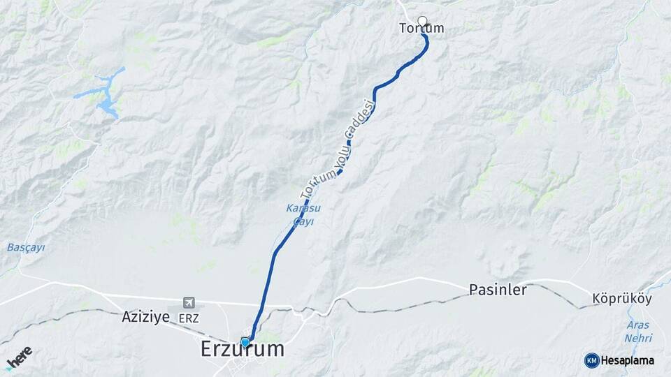 Erzurum Yakutiye Tortum Arası Kaç Km - Yol Haritası