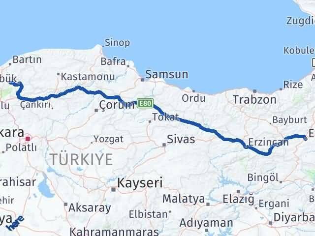 Erzurum Yenice Karabük Arası Kaç Km - Yol Haritası