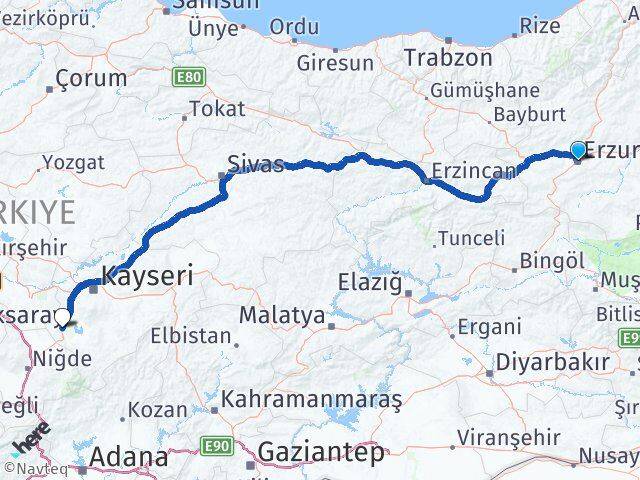 Erzurum Yeşilhisar Kayseri Arası Kaç Km - Yol Haritası