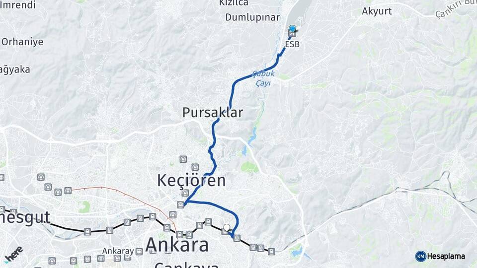 Esenboğa Havalimanı Mamak Ankara Arası Kaç Km - Yol Haritası