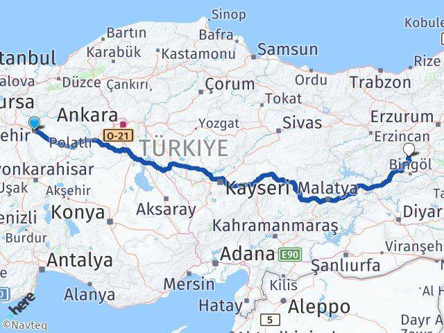 Eskişehir Adaklı Bingöl Arası Kaç Km - Yol Haritası