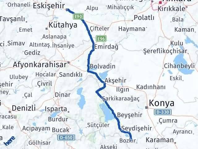 Eskişehir Ahırlı Konya Arası Kaç Km - Yol Haritası
