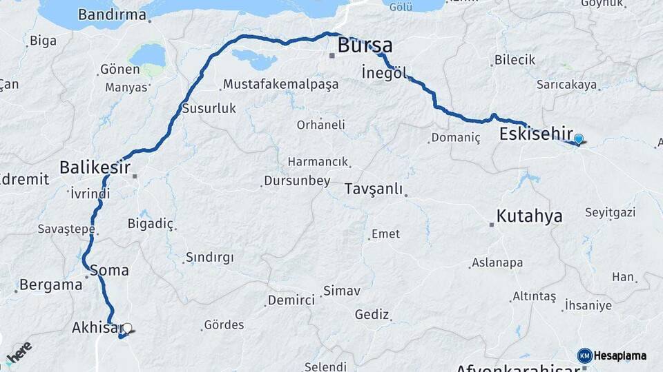 Eskişehir Akhisar Manisa Arası Kaç Km - Yol Haritası