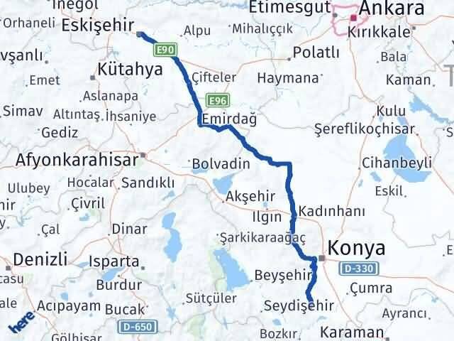 Eskişehir Akören Konya Arası Kaç Km - Yol Haritası