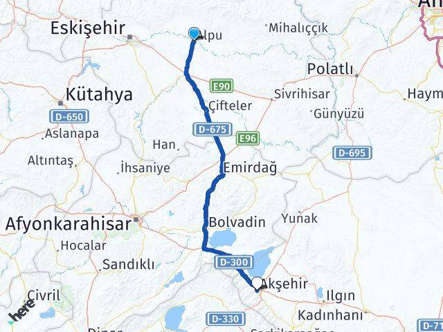 Eskişehir Alpu Akşehir Konya Arası Kaç Km - Yol Haritası