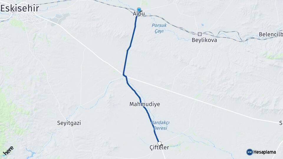 Eskişehir Alpu Çifteler Arası Kaç Km - Yol Haritası