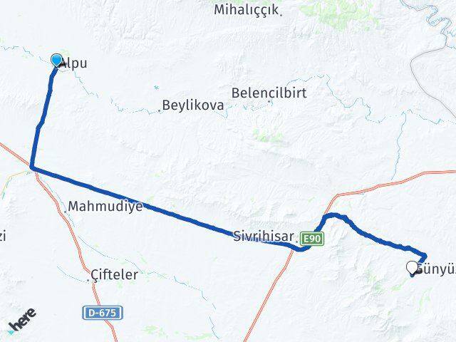 Eskişehir Alpu Günyüzü Arası Kaç Km - Yol Haritası