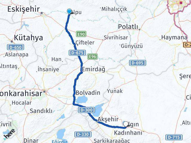 Eskişehir Alpu Ilgın Konya Arası Kaç Km - Yol Haritası